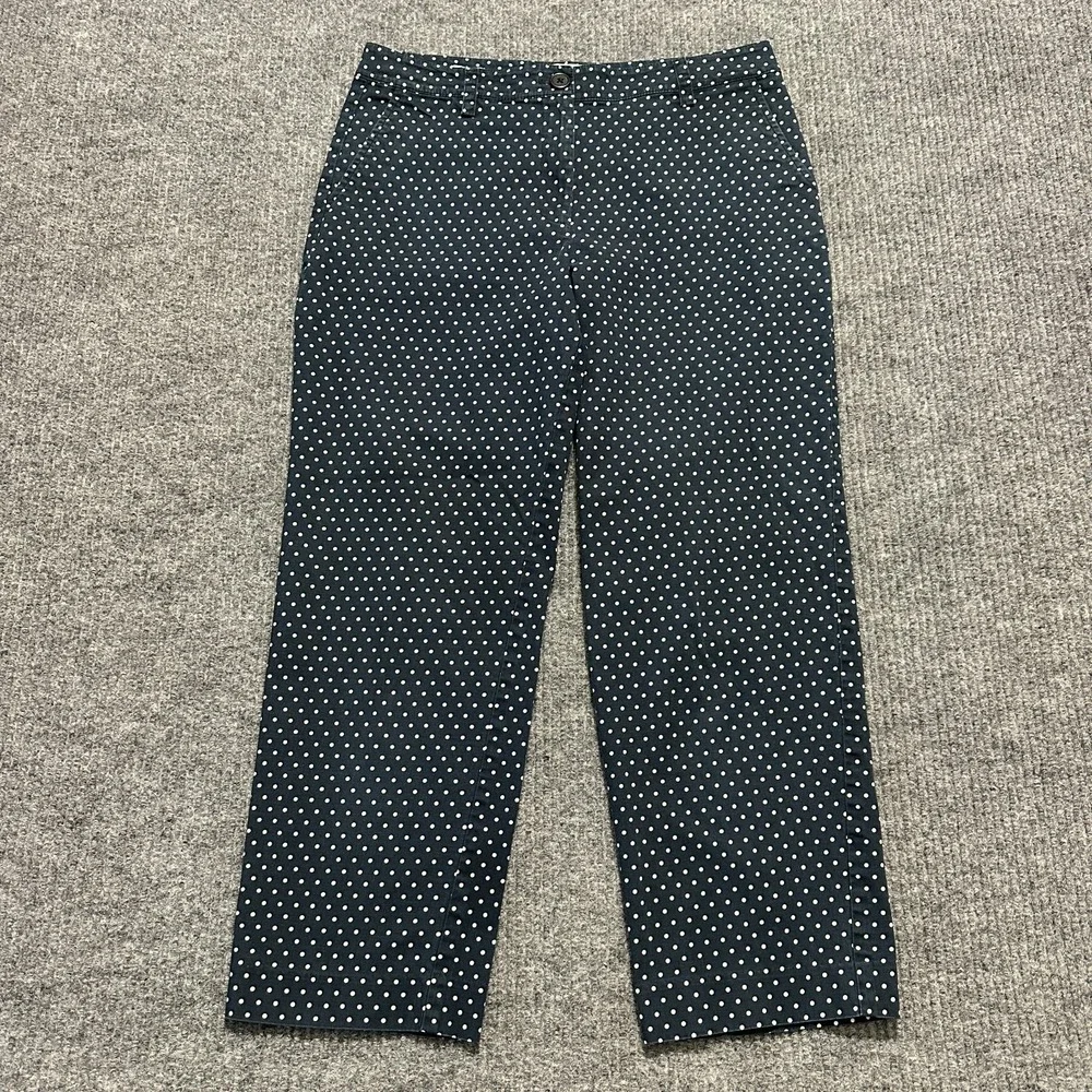 Talbots Heritage Womens Pants 6 Black‎ Polka dots Cropped Flat Front Mid Rise